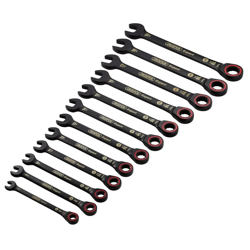 Draper Expert Hi-Torq Metric Ratchet Combination Spanner Set, Black (12 Piece)