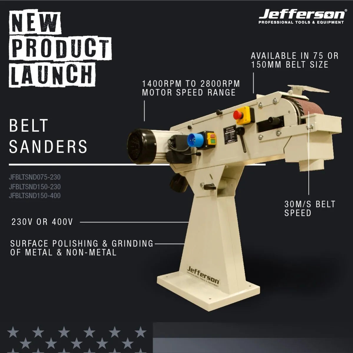 Jefferson 75mm x 2000mm Belt Linisher 230V