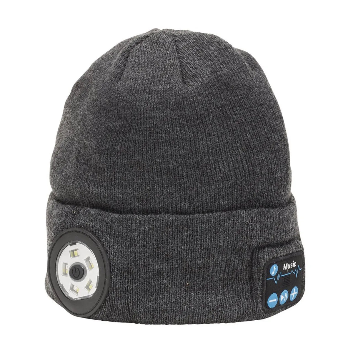 Draper Smart Wireless Rechargeable Beanie with LED Head Torch and USB Charging Cable, Grey, One Size (28351)