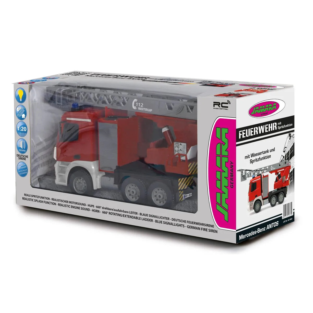 Jamara Mercedes-Benz Antos Fire Truck with Turnable Ladder 1:20 2.4GHz