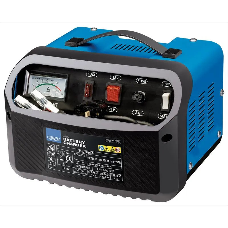 Draper 12/24V Battery Charger, 25-30A - For Lead Acid Batteries Up to 350Ah