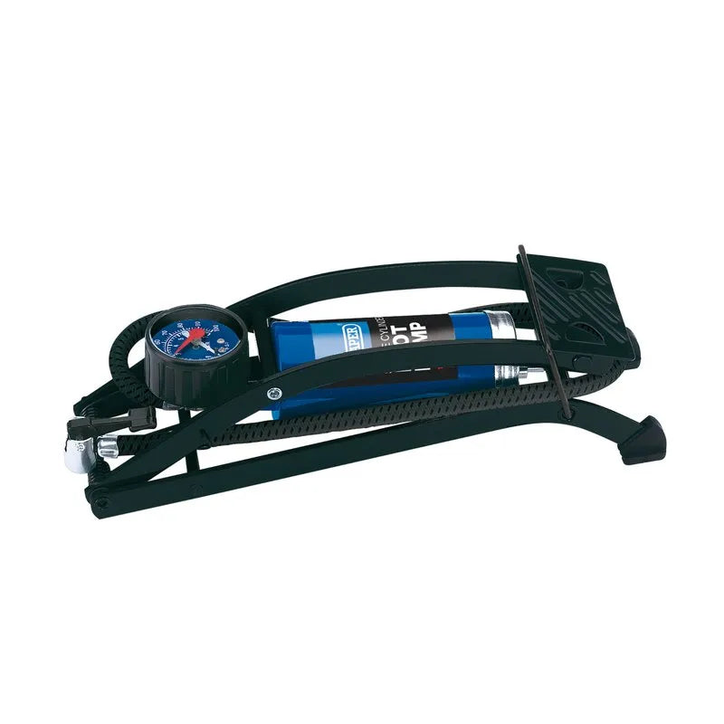 Draper Single Cylinder Foot Pump with Pressure Gauge
