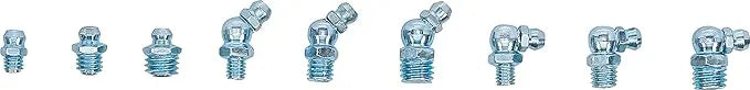 Grease Nipple Assortment - 110 pcs. | Straight, 45° & 90° Angles | Carbon Steel (A3) Galvanized