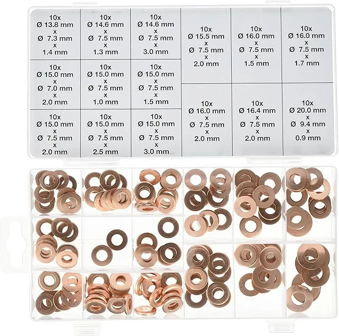Injector Copper Ring Assortment - 150 pcs. for Common-Rail Diesel Systems (CDI) T2 Copper