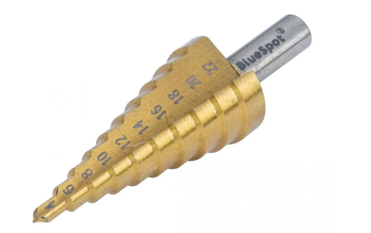 BlueSpot Step Drill 4-22mm - HSS Titanium Coated Precision Drill Bit