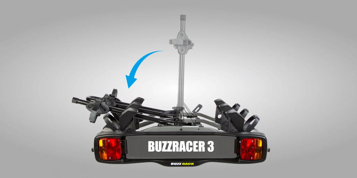 Buzzrack Buzzracer 3 Bike Tow Bar Bike Rack - 3-Bike Capacity - Tilting Design