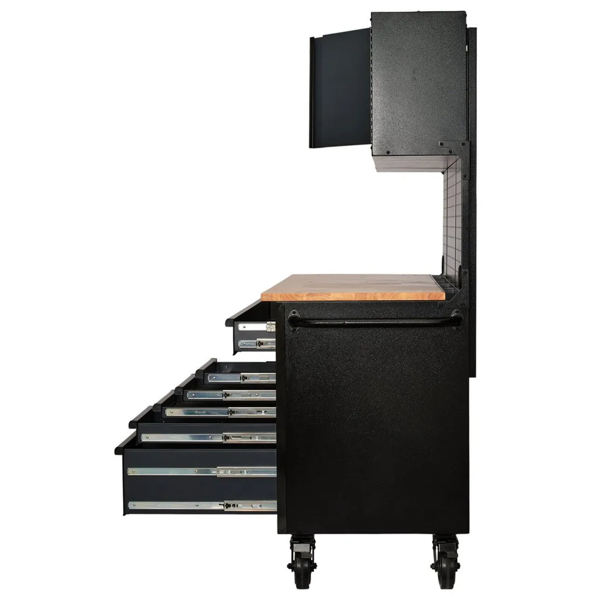 BUNKER 56" Mobile Workstation with 10 Drawers, Hardwood Worktop, and Pegboards - Grey