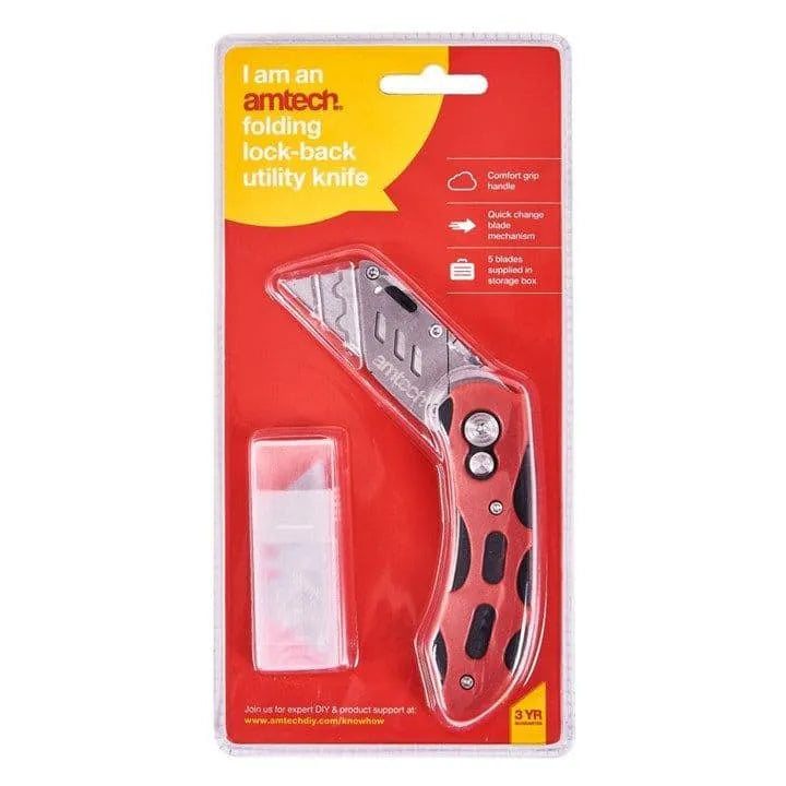 Amtech Folding Lock-Back Utility Knife - Comfort Grip