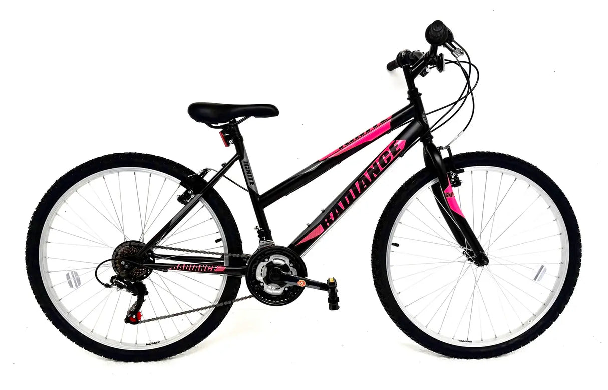 Ignite Radiance 26" Ladies Mountain Bike 15" Frame - Black Matt with Neon Pink Decals