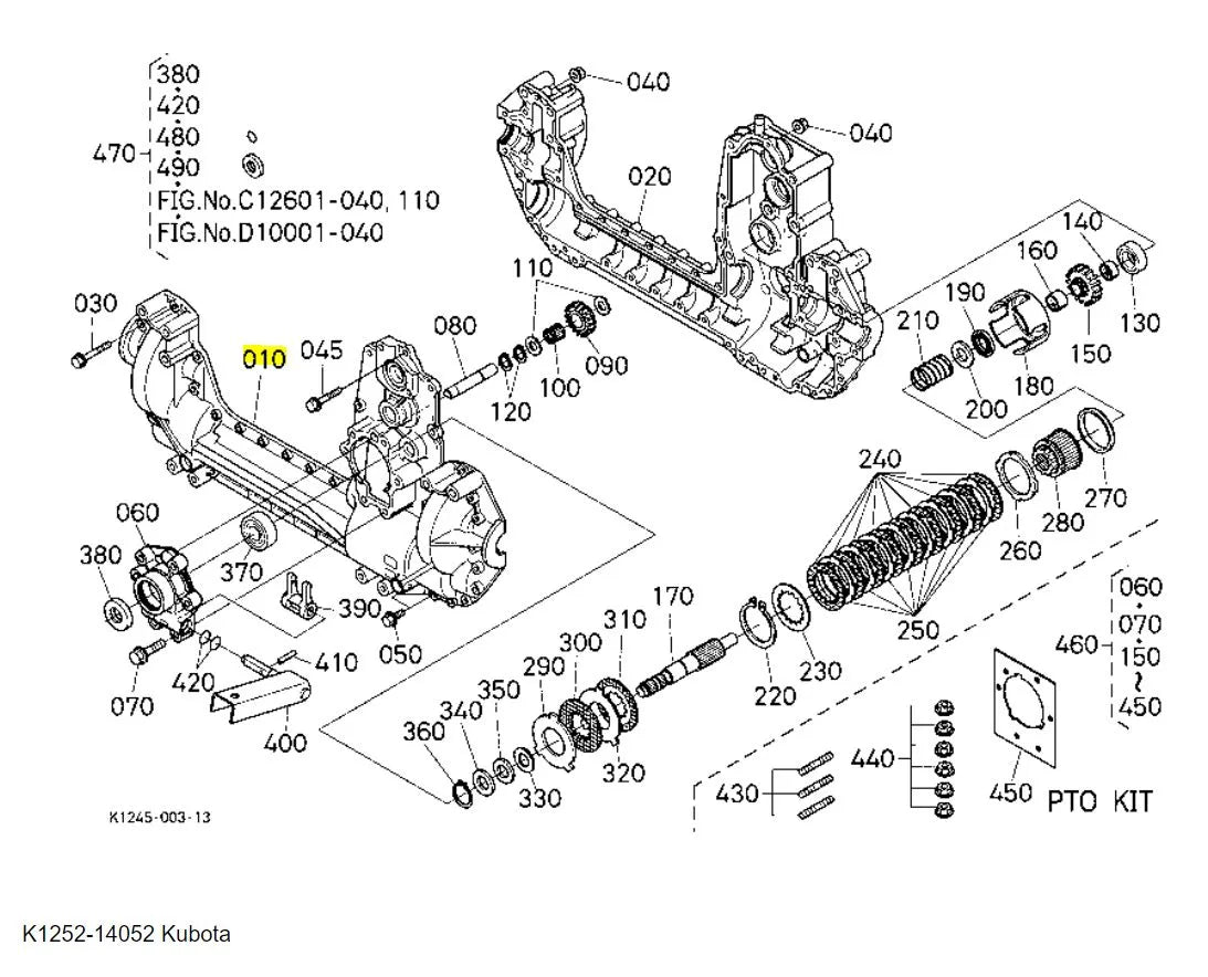 K1252-14052 Kubota Front Transmission Case - OEM T/M Case for GR & GR2 Series