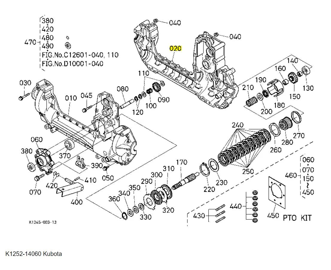K1252-14060 Kubota Rear Transmission Case - OEM T/M Housing for GR Series