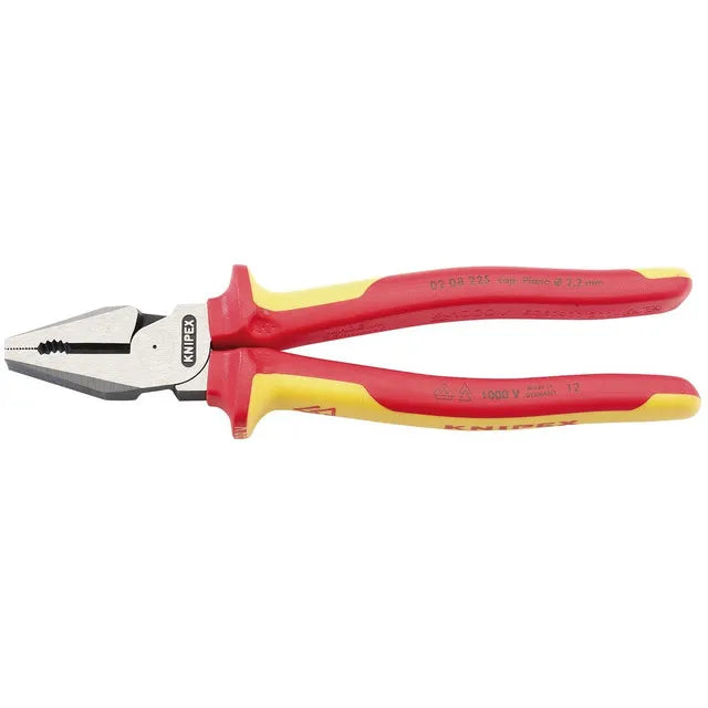 Knipex 02 08 225UKSBE VDE High‑Leverage Insulated Combination Pliers - 225 mm, 1 kV/1.5 kV Rated