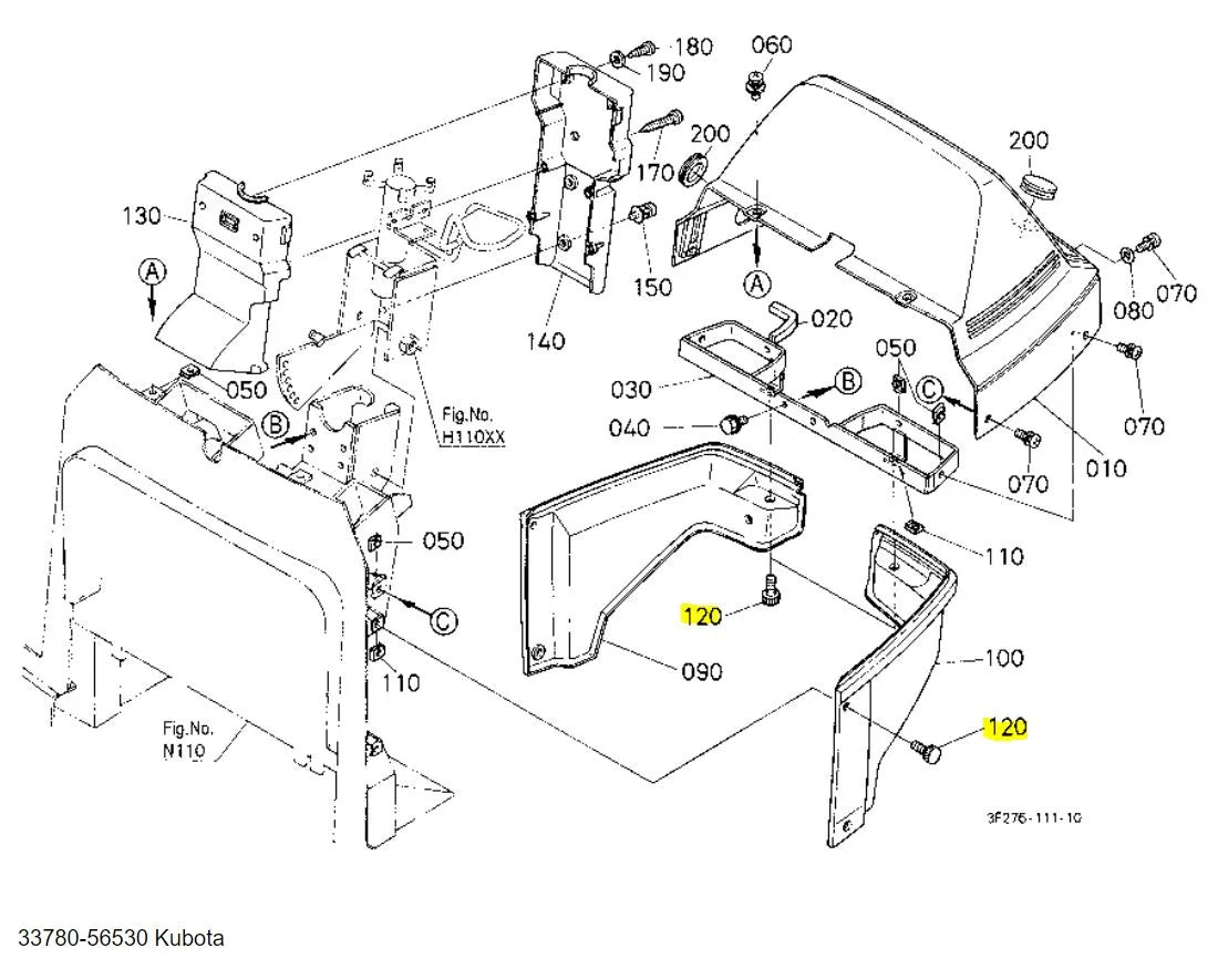 Kubota 33780-56530 Screw | Hood, Outer Roof, and Air Recirculation Applications