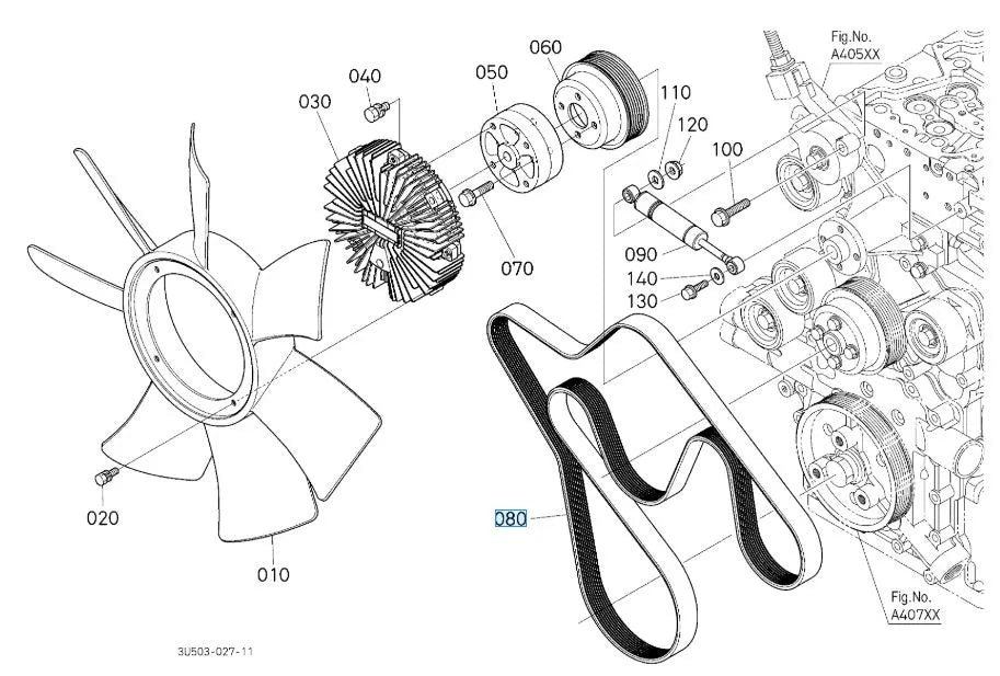 Kubota 3U503-15780 Fan Belt - OEM Drive Belt for M6 Series Engine Cooling