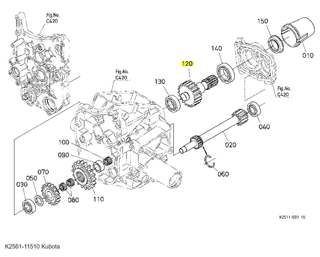 Kubota K2561-11510 Gear Shaft Rear PTO | Fits BX1500D, BX1800D, BX1830D, BX2200D, BX2230D, BX22D, and BX23D