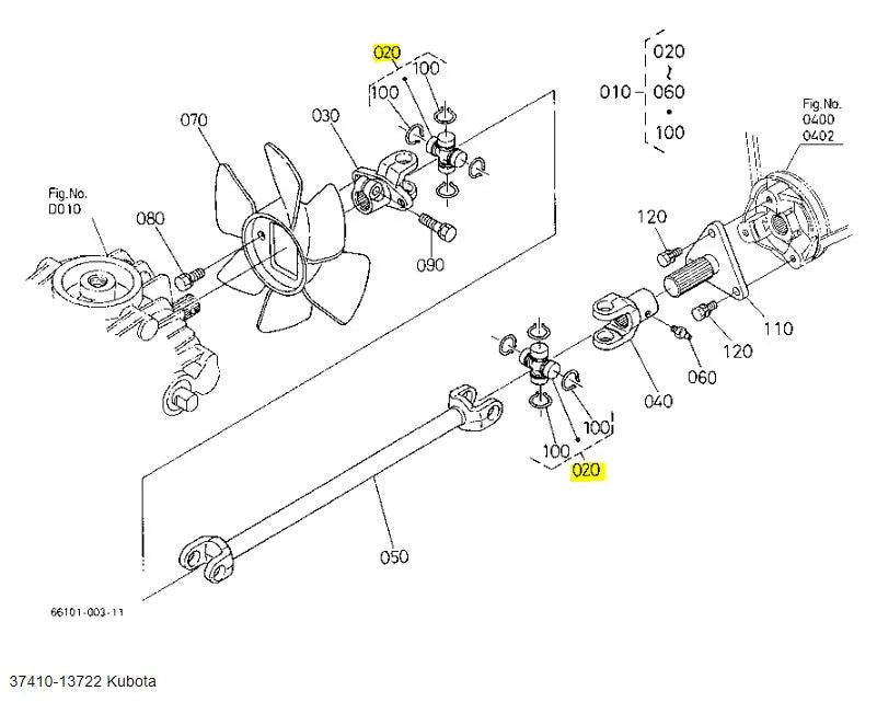 Kubota OEM Universal Joint Kit (37410-13722) - HST Fan & Transmission Shaft