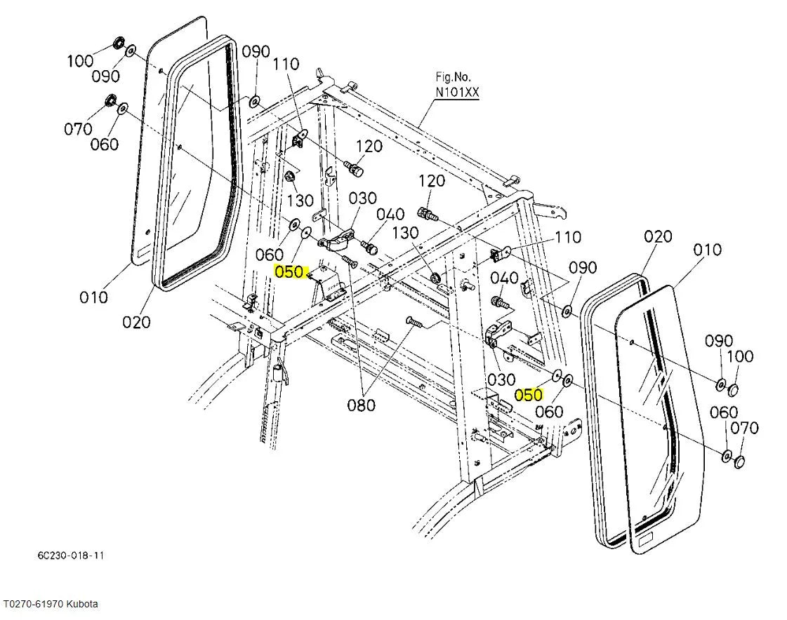 Kubota Plate T0270-61970 | Glass Mounting Plate for Tractors and Cab Models