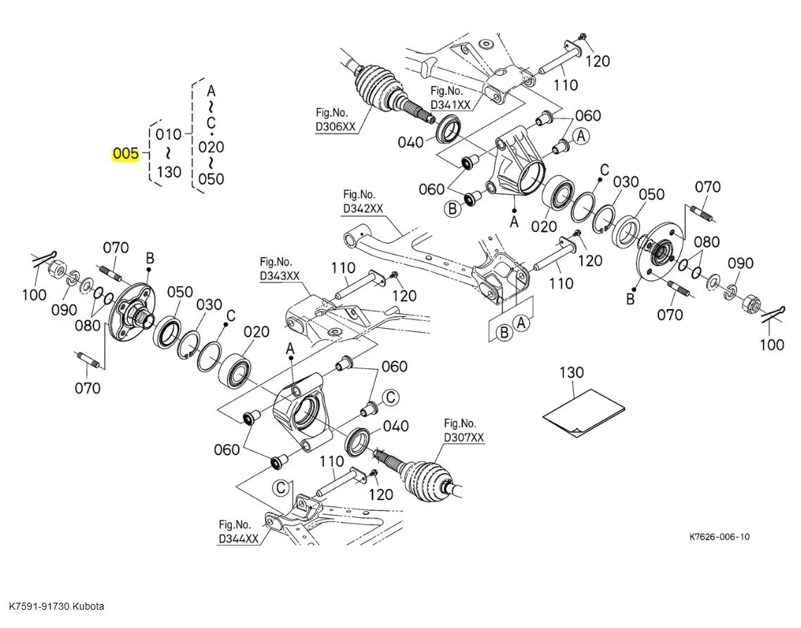 Kubota Rear Hub Knuckle Kit K7591-91730 (K7591-17950) | Fits RTV-X900 & RTV-X1140 Models