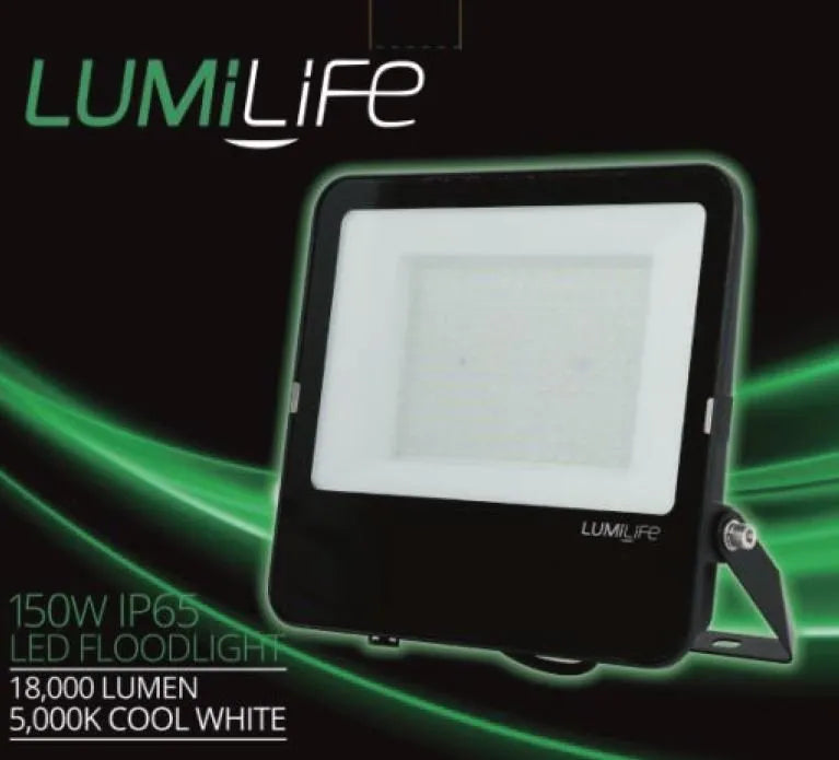 LUMILIFE 150W IP65 Floodlight | 18000 Lumens Cool White Outdoor Lighting