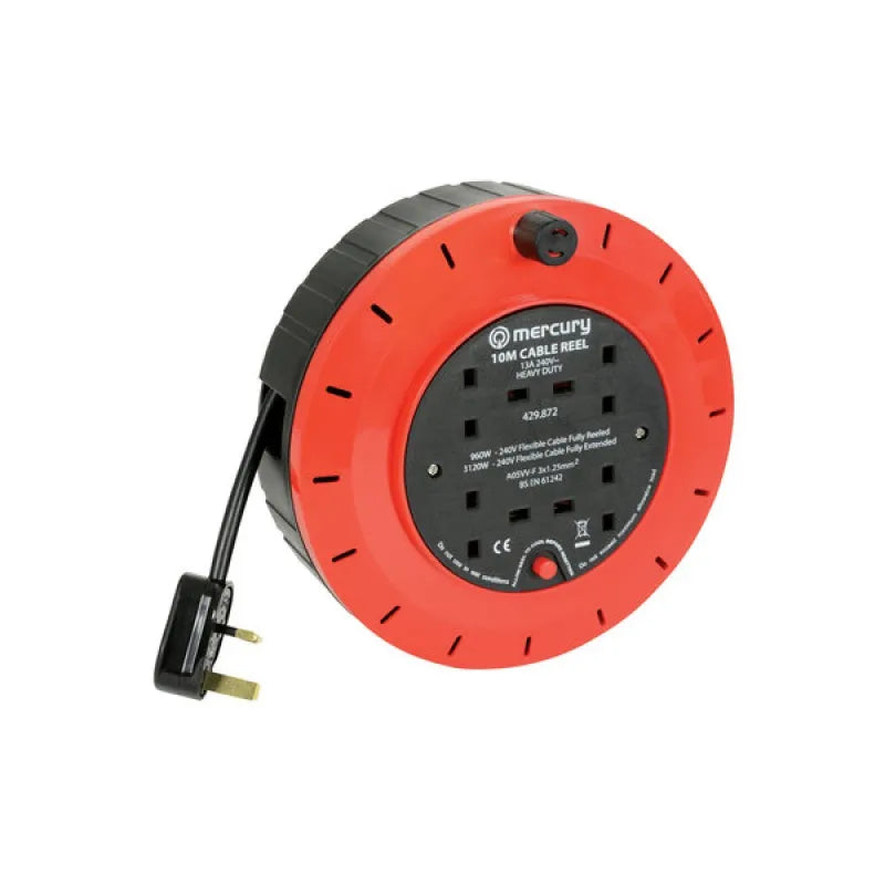 Mercury 4 Gang Extension Reel with Thermal Cut Out 10 Metres