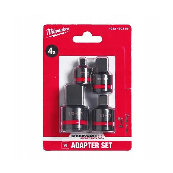 Milwaukee 4932480356 Impact Socket Square Adaptor Set (4‑Piece) - SHOCKWAVE™ Impact Duty Chrome‑Moly