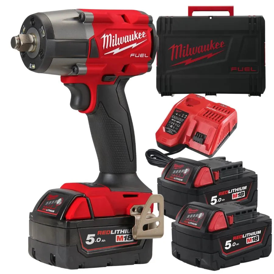 Milwaukee M18 FUEL ½″ Impact Wrench Kit - 881 Nm Torque, 2x 5.0Ah Batteries, Case & Charger