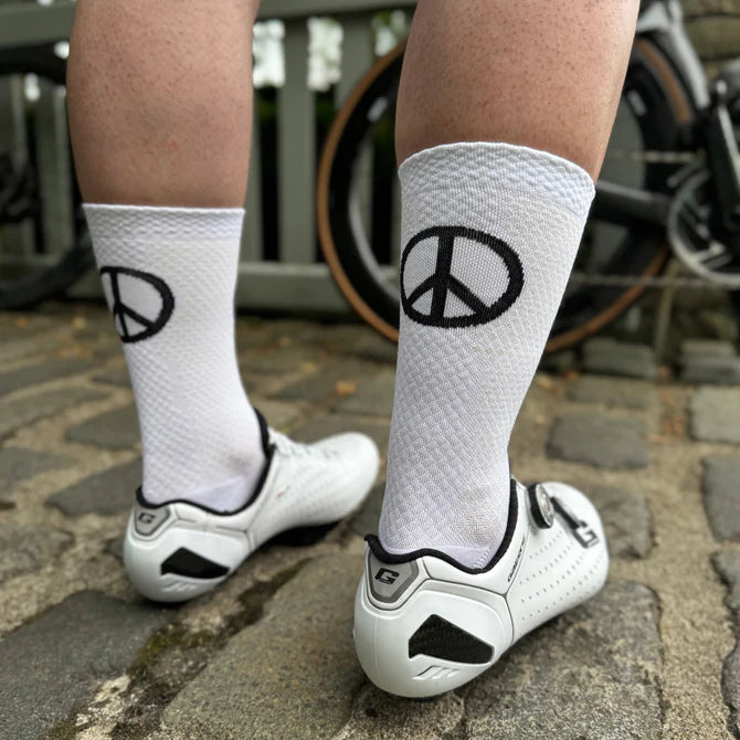 NMDK PEACE White Cycling Socks | Q-Skin Antibacterial Pro Fit Socks