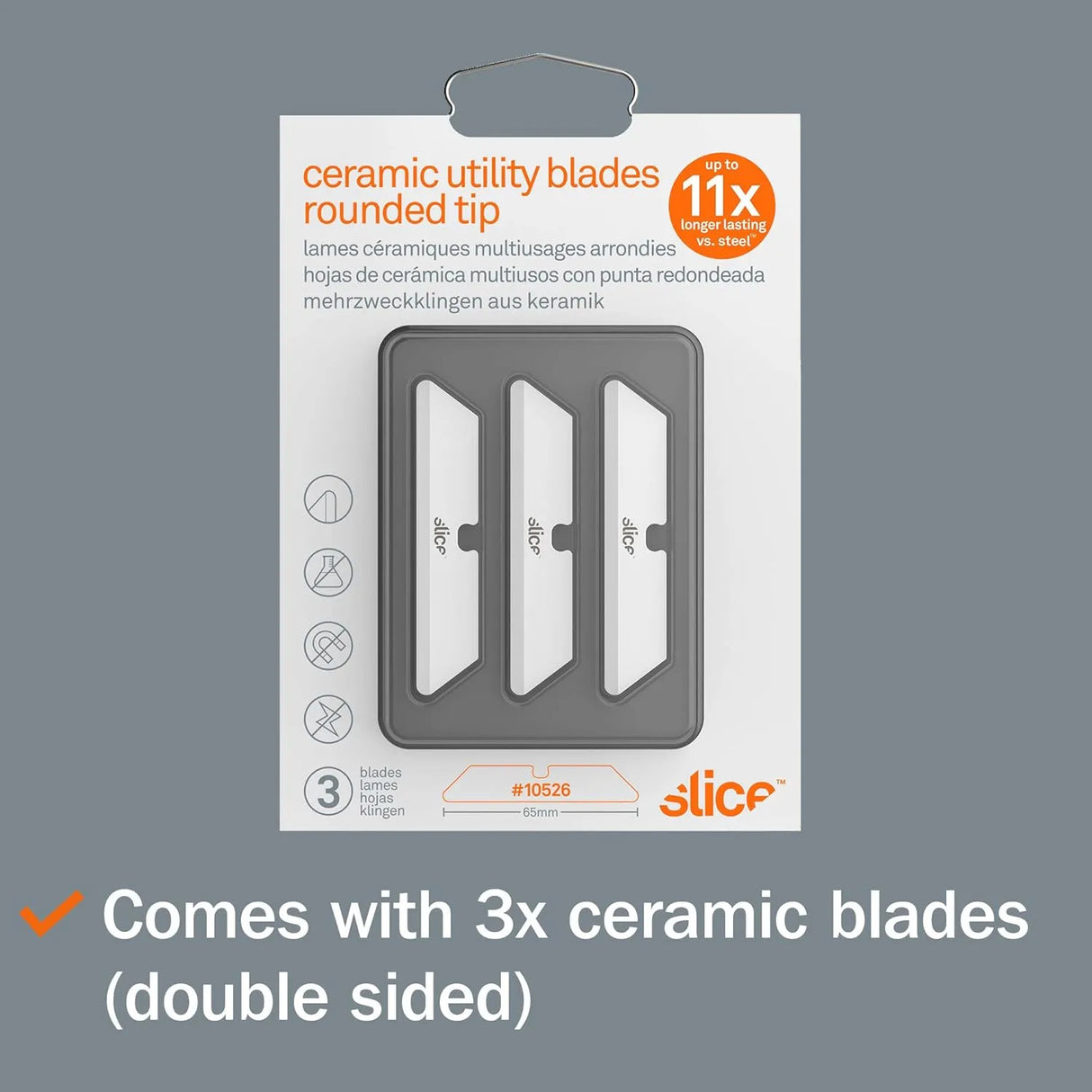Slice 10526 Utility Knife Blades - Rounded Tip Ceramic Safety Blades (3-Pack)
