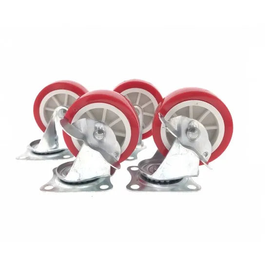 Swivel Castor Set 4x75mm Red - 2x with Brake
