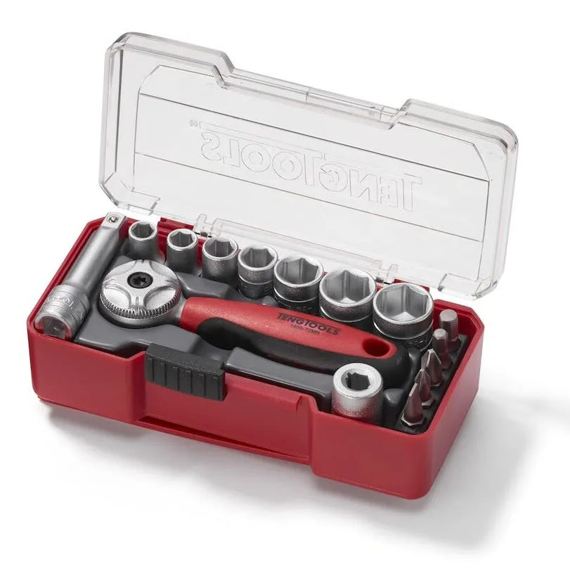 Teng Tools 1/4" Socket Set 6 Point with Belt Clip - 15 Pieces - TJ1415