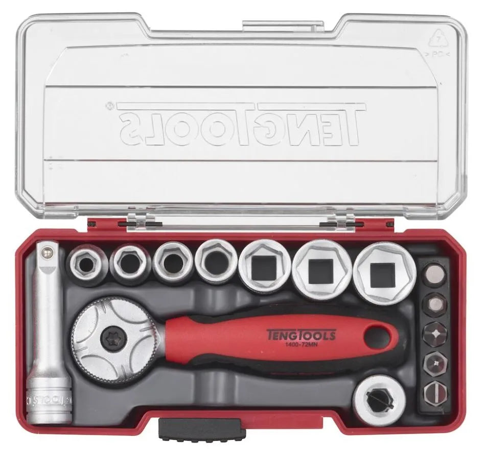 Teng Tools 1/4" Socket Set 6 Point with Belt Clip - 15 Pieces - TJ1415