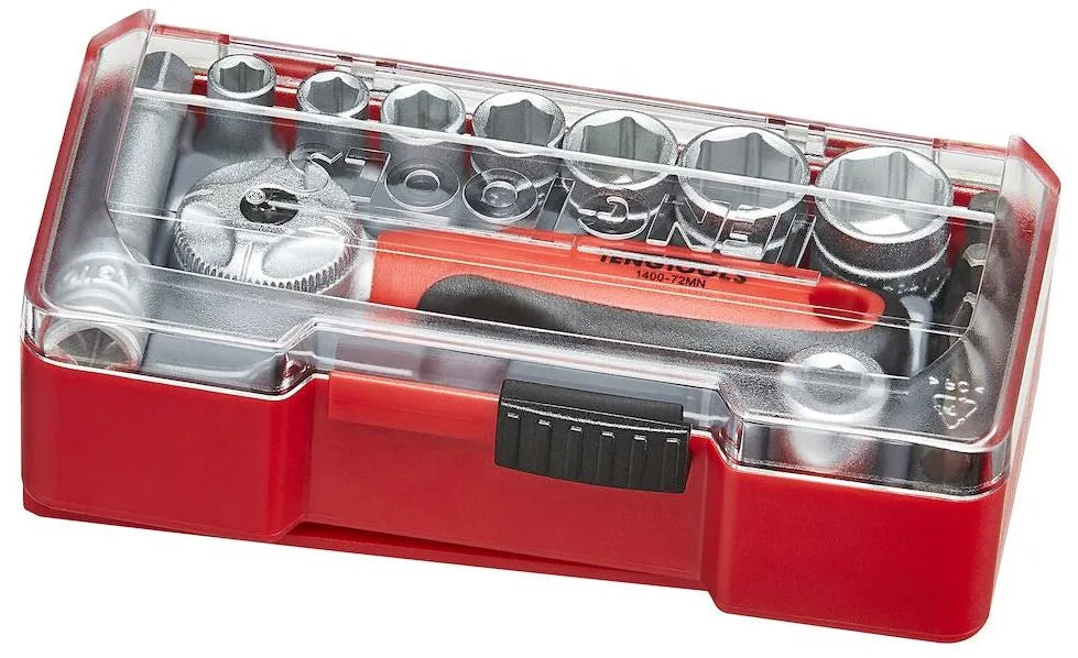 Teng Tools 1/4" Socket Set 6 Point with Belt Clip - 15 Pieces - TJ1415