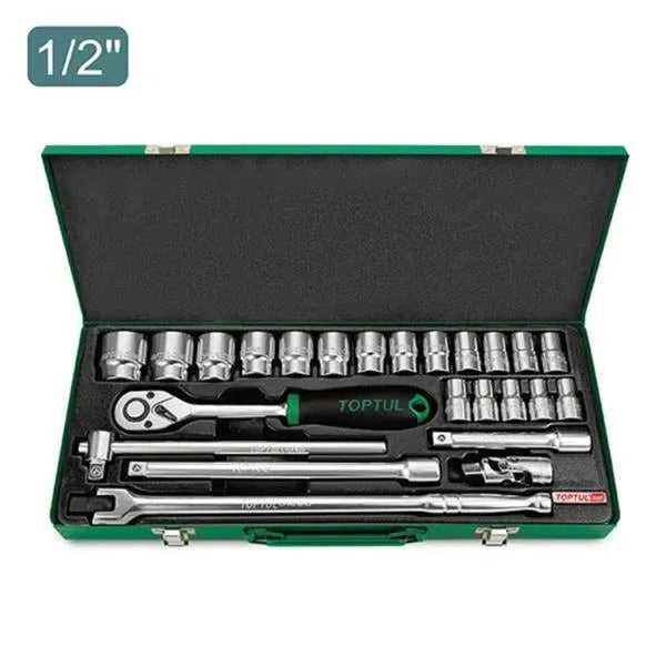 Toptul 1/2" Drive 24-Piece Metric Socket Set in Metal Case - QGCAD2403