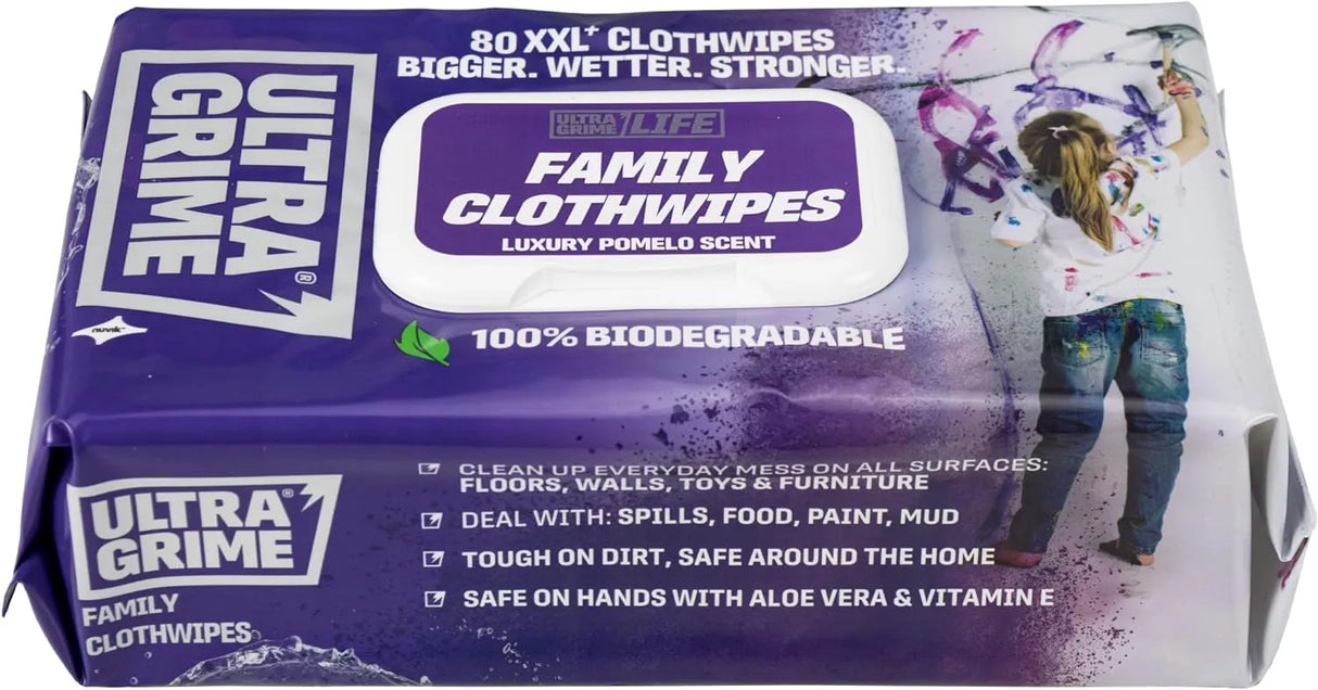 UltraGrime Family XXL Biodegradable Wipes 80 Thick Wipes