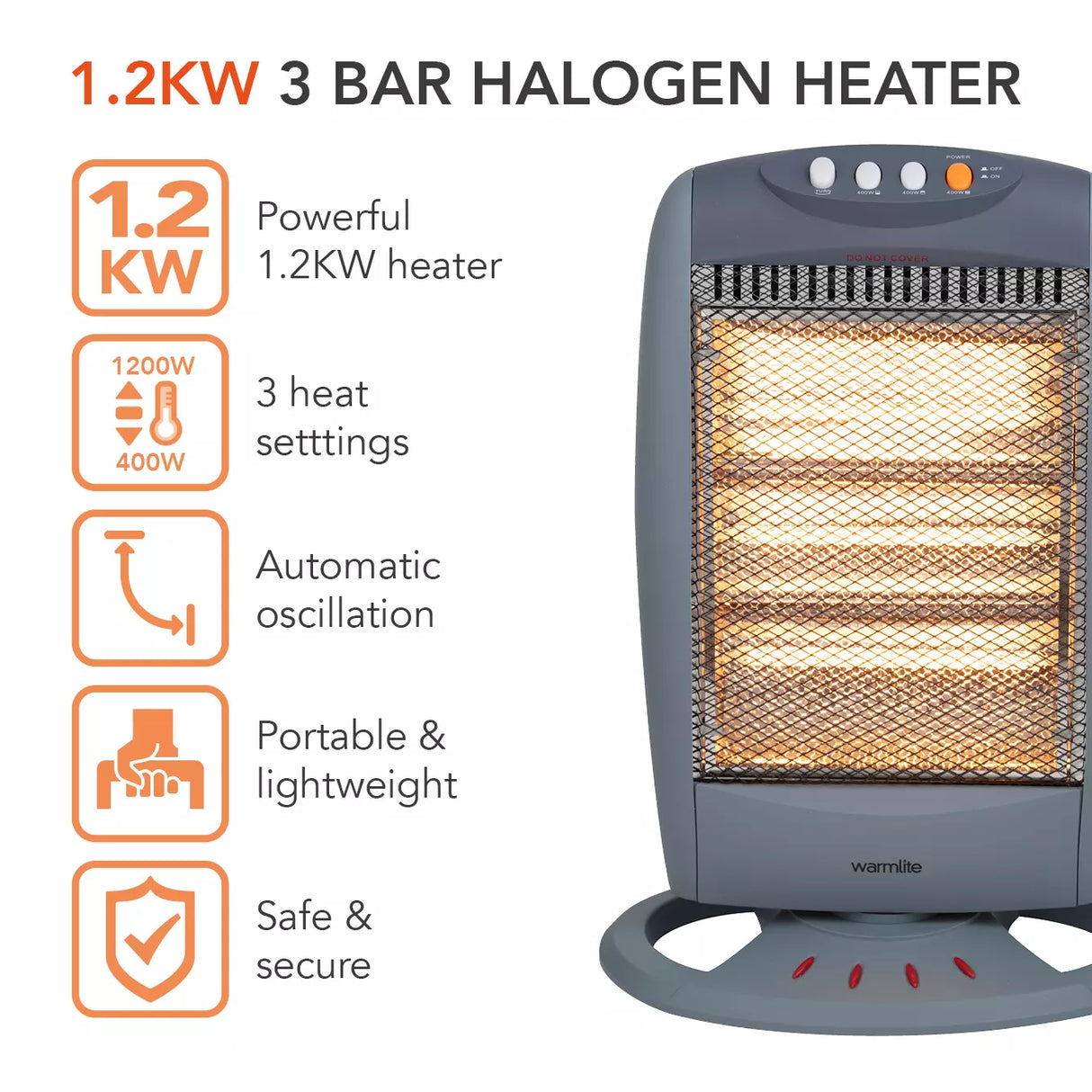 Warmlite 800 W Quartz Heater WL42006 - Compact Portable Radiant Heater with 400/800 W Settings