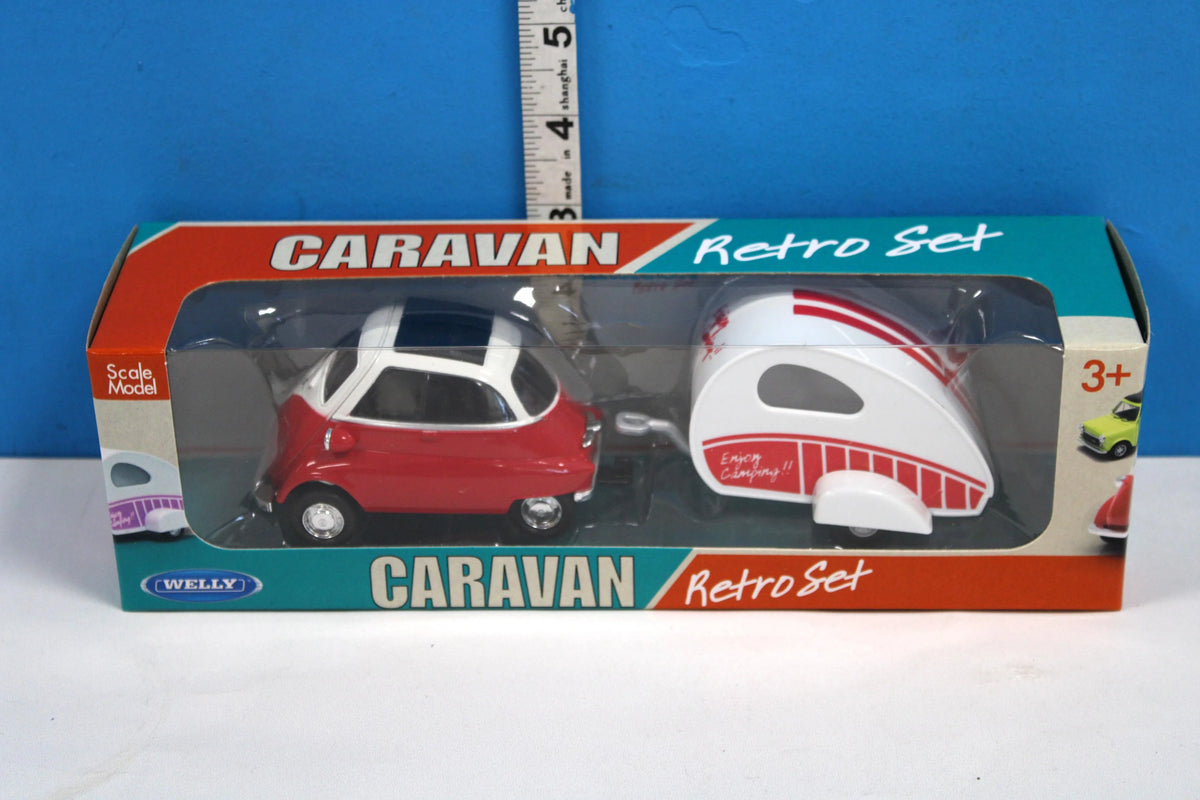 Welly BMW Red Isetta 250 Metal Model with Trailer | 1:34 Scale Die-Cast Collectible