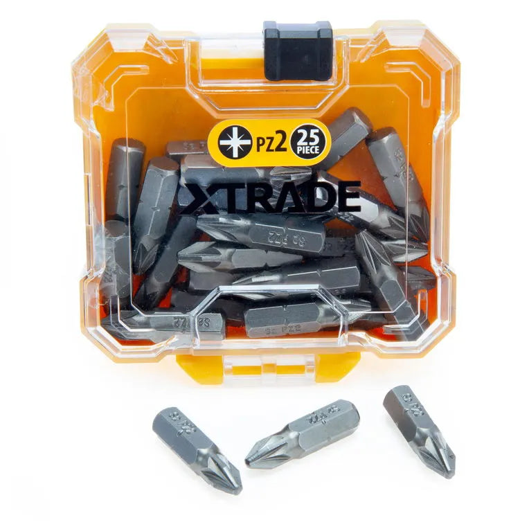 XTrade 25 Piece Screwdriver Bits PZ2 - S2 Steel, Precision-Machined with Storage Case
