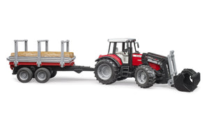 Bruder Massey Ferguson 7840 + Frontloader and timber trailer