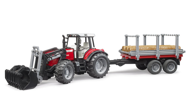 Bruder Massey Ferguson 7840 + Frontloader and timber trailer