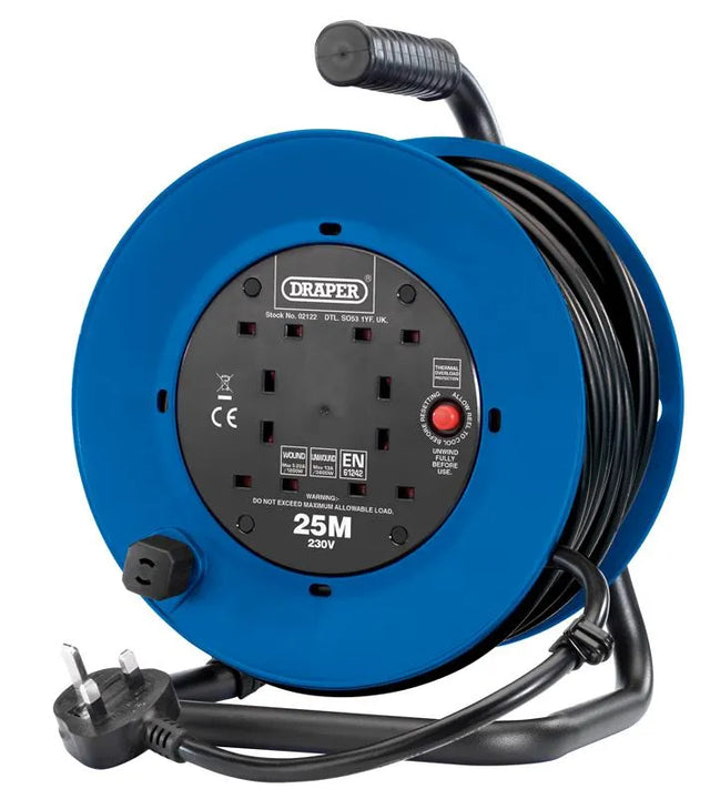 Draper 230V Heavy Duty Industrial Four Socket Cable Reel (25M)