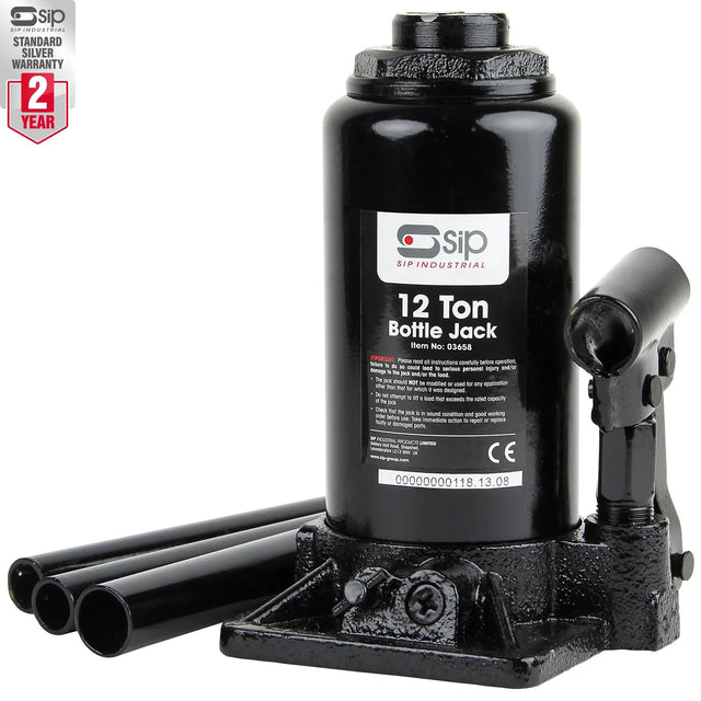 SIP 12 TON Bottle Jack 03658 - Heavy-Duty, Adjustable Lifting, Overload Protection