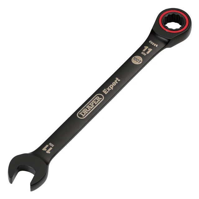 Draper Expert Hi-Torq Metric Ratchet Combination Spanner, 11mm, Black