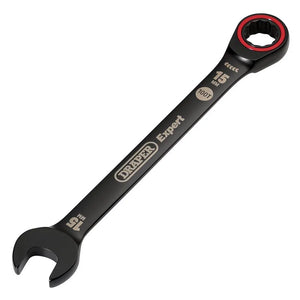 Draper Expert Hi-Torq Metric Ratchet Combination Spanner, 15mm, Black