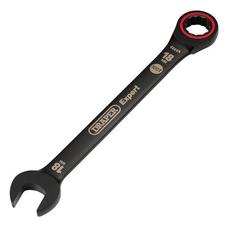 Draper Expert Hi-Torq Metric Ratchet Combination Spanner, 18mm, Black