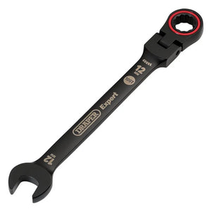 Draper Expert Hi-Torq Metric Flexible Head Ratchet Combination Spanner, 12mm, Black