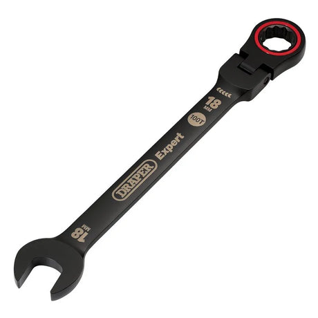 Draper Expert Hi-Torq Metric Flexible Head Ratchet Combination Spanner, 18mm, Black
