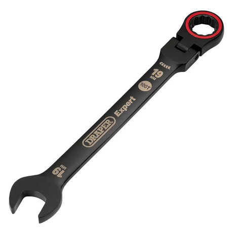 Draper Expert Hi-Torq Metric Flexible Head Ratchet Combination Spanner, 19mm, Black