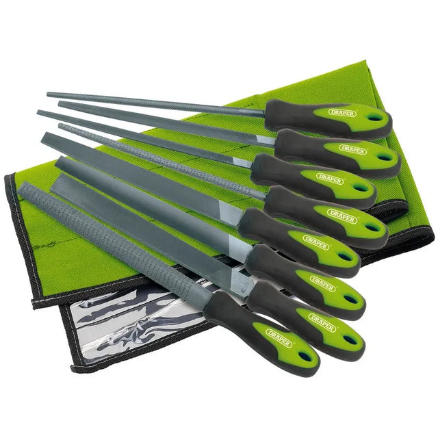 Draper Soft Grip Engineers File And Rasp Set 200mm Green (8 Piece)