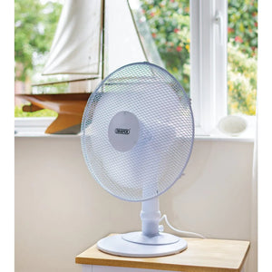 Draper 230V Desk Fan, 16"/400mm, 45W - 3-Speed Oscillating Fan with Extra-Wide Base (09111)