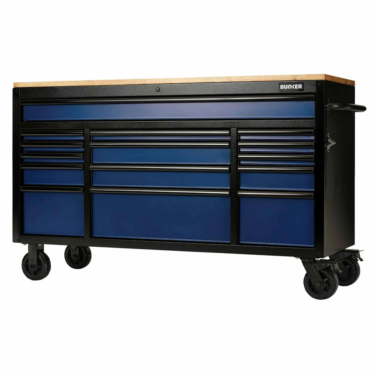 BUNKER 15 Drawer Workbench Roller Tool Cabinet 61" Blue